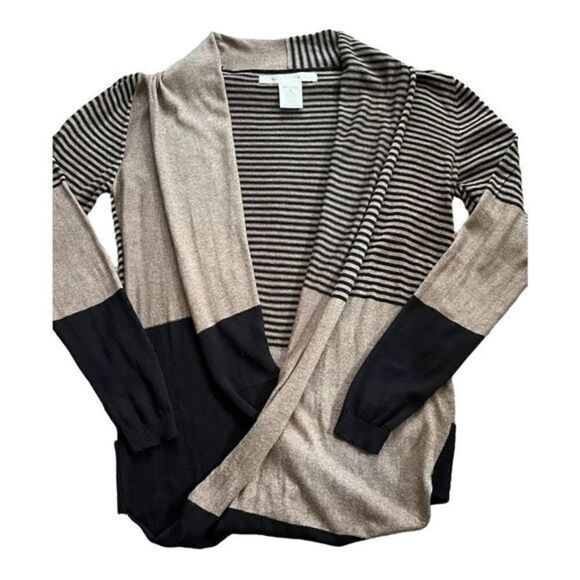 Max Studio strip/block cross over/wrap front cardigan sweater women M - Picture 5 of 13